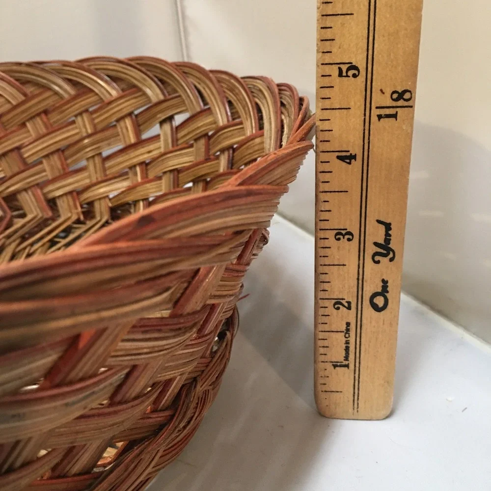 Woven Wicker Basket Home Decor 14 in Brown Round Multi-Tonal Weave Cottagecore